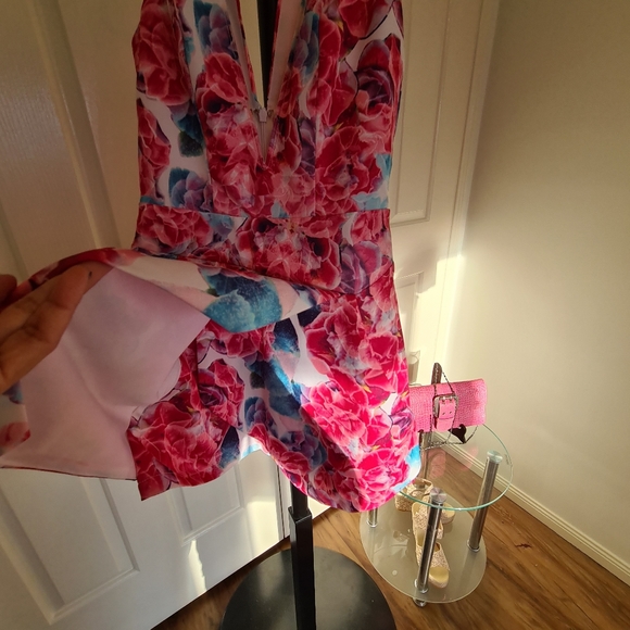 KNIGHT ANGEL 6 Pink Floral V Neck Sleeveless with Pockets Maxi Midi Romper Dress - Picture 11 of 16